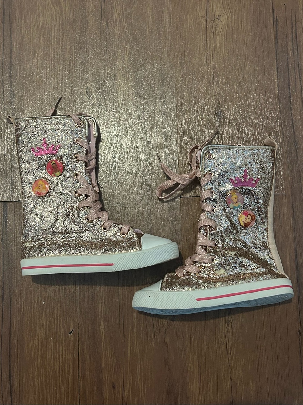 Disney Princesses Pink Glitter High-Top Lace-Up Sneakers